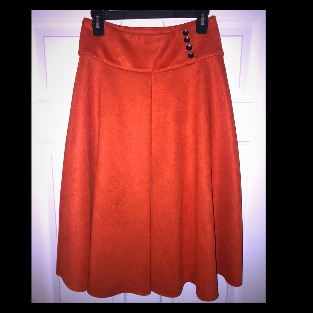 Retro Burnt Orange Midi Flare Skirt